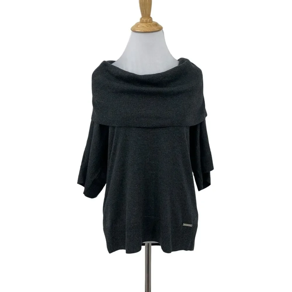 Michael Kors Sweater Womens M Medium Grizzly Cowl Neck Cotton Blend Ribbed Hem